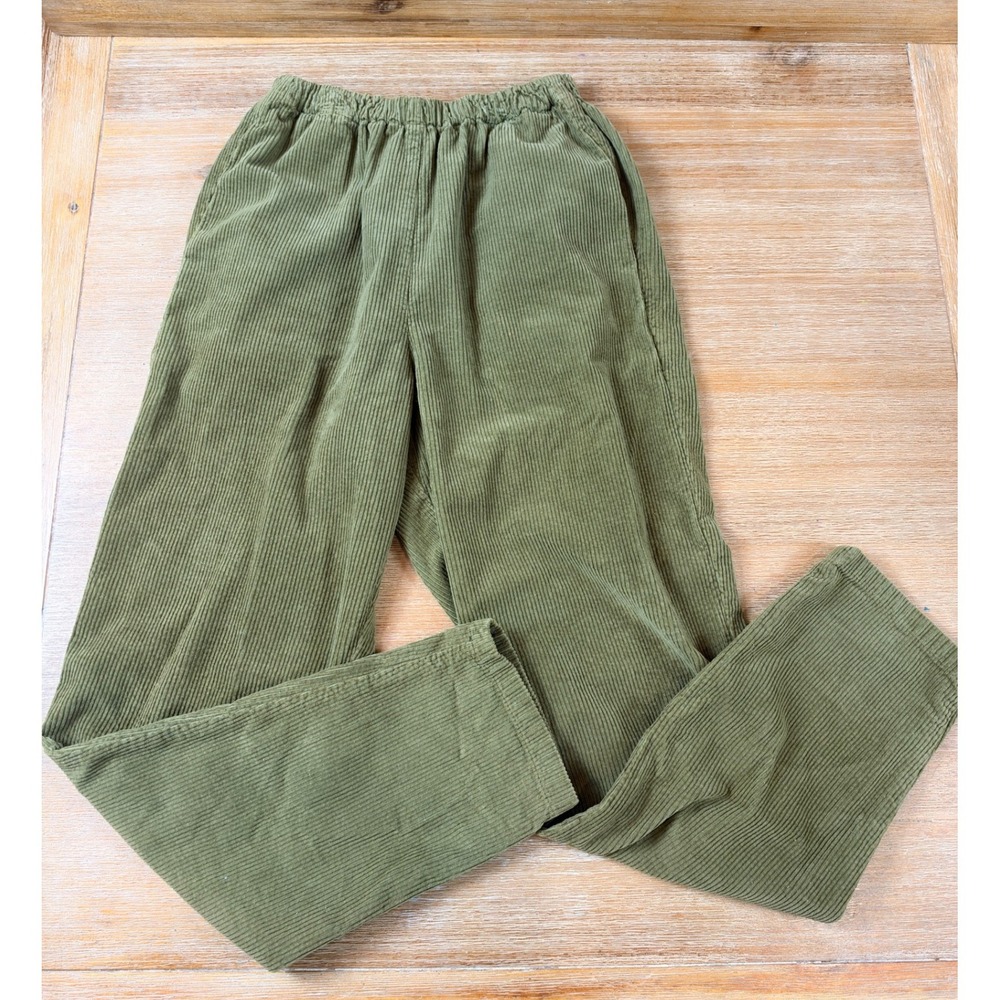 Manuelle Guibal Paris Olive Green Corduroy Worker Pant Trouser Elastic Waist Sm